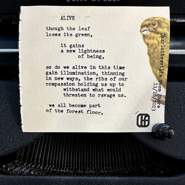 Custom poem &ldquo;Alive&rdquo; typed on a vintage manual typewriter