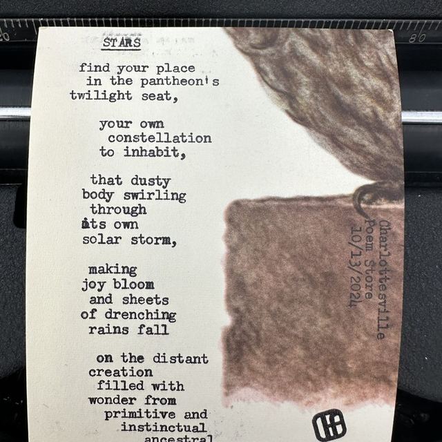 Custom poem &ldquo;Stars&rdquo; typed on vintage paper on a manual typewriter