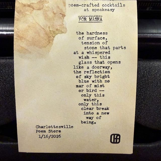 Custom poem typed at Poem-crafted Cocktails at Speakeasy & Whiskey Bar, on vintage paper