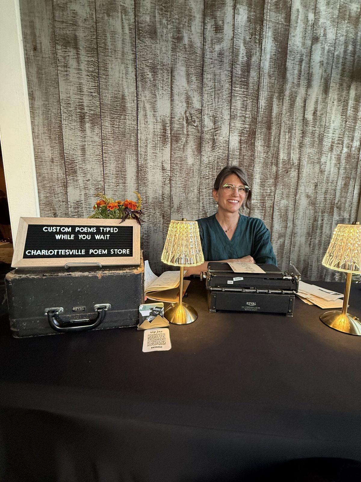 Typewriter poetry table set up at a corporate event