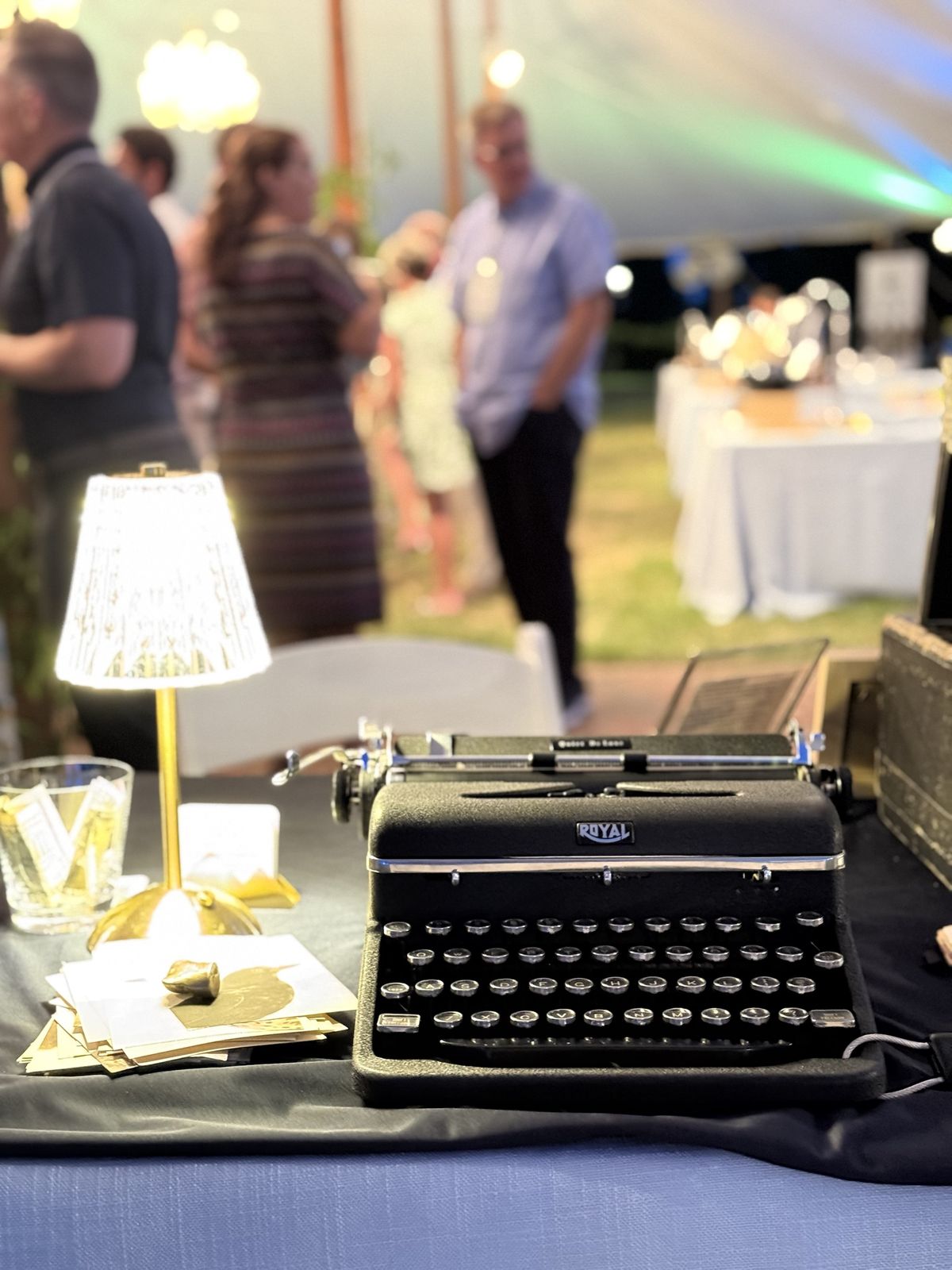 A Royal typewriter and lamp on the poetry table at the Southern Innkeepers Association conference at Boar&rsquo;s Head Resort, 2026
